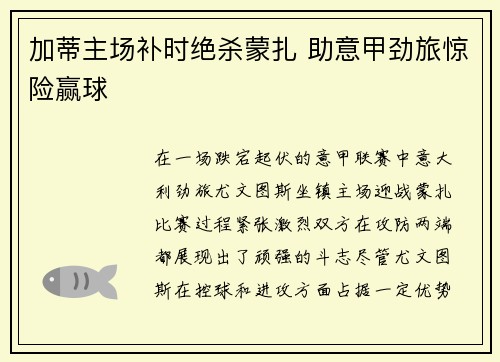 加蒂主场补时绝杀蒙扎 助意甲劲旅惊险赢球